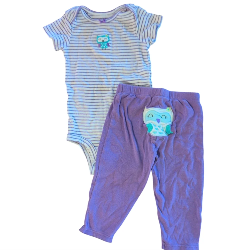 🍁2/$7🍁CARTER'S White And Purple Striped Owl Outfit
